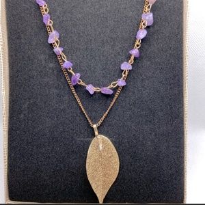 Purple Crystal Quartz Pendant Natural Leaf Necklace